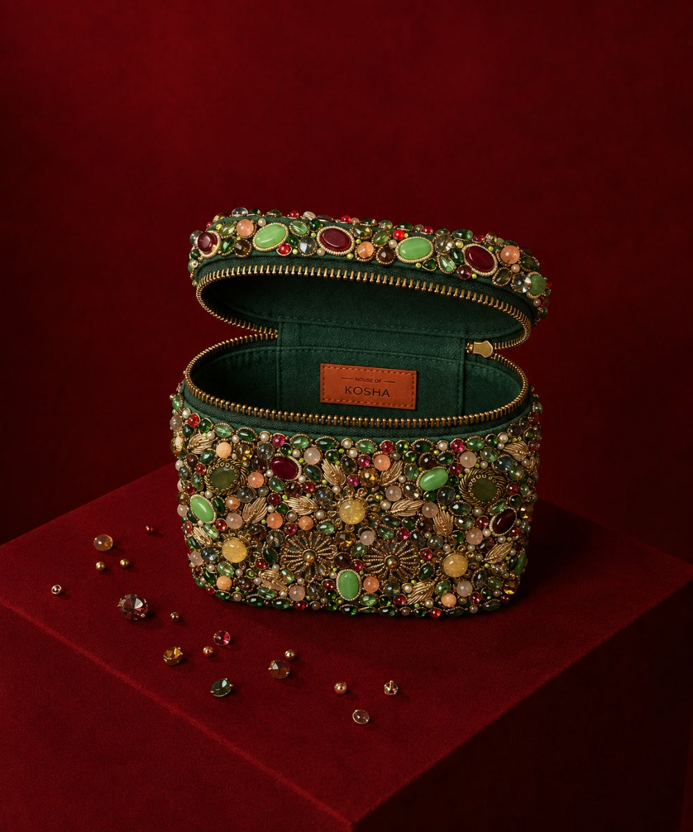 Noorani Multicolor Suede Embellished Vanity Bag