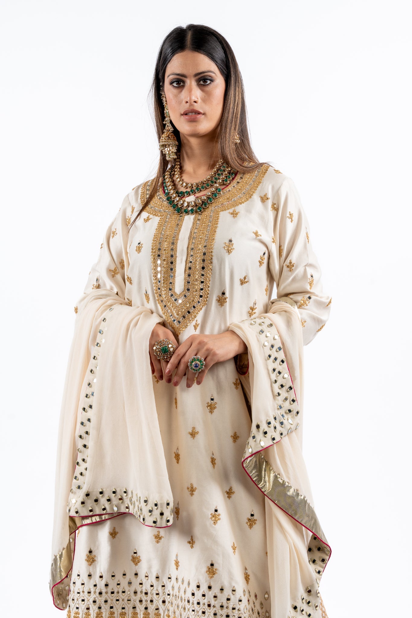 Ivory & Gold Embroidered Kurta Set