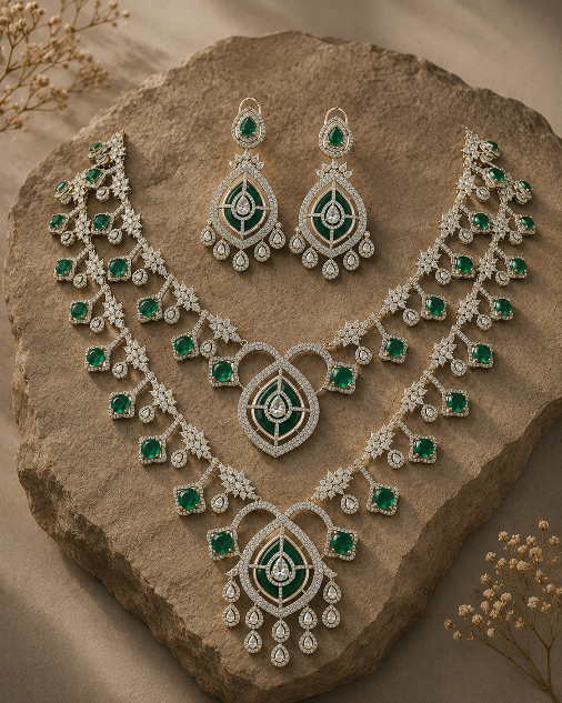 Emerald Layered Statement Necklace Set