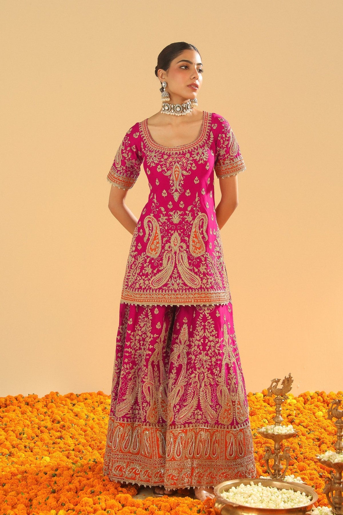 Ishwa - Hotpink Kurta with Sharara and Dupatta