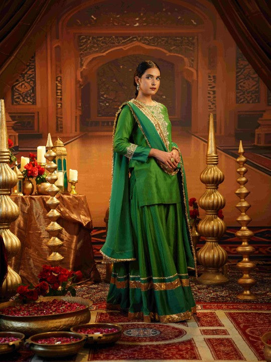 dual tone green chanderi silk sharara set - image 2