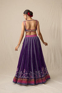 Purple mirror and pearl printed bandhej lehenga set