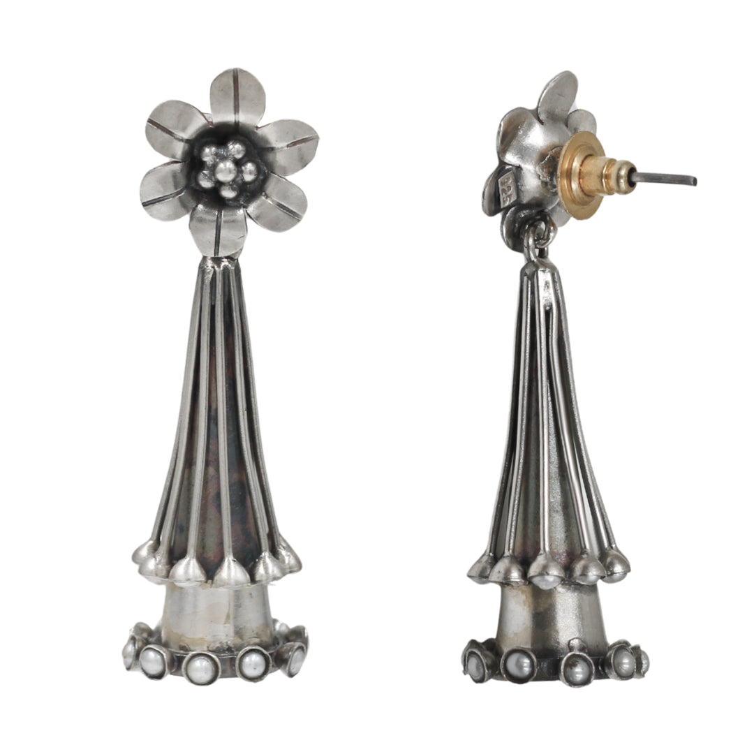 Handcrafted Floral Silver Earrings by Sangeeta Boochra