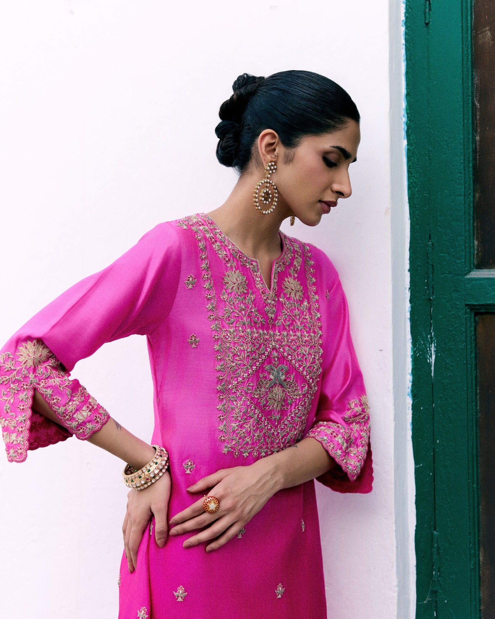 Gulbahar Lotus and Mor Gharchola Kurta Set