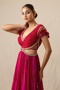 Fuchsia pink printed bandhej gown