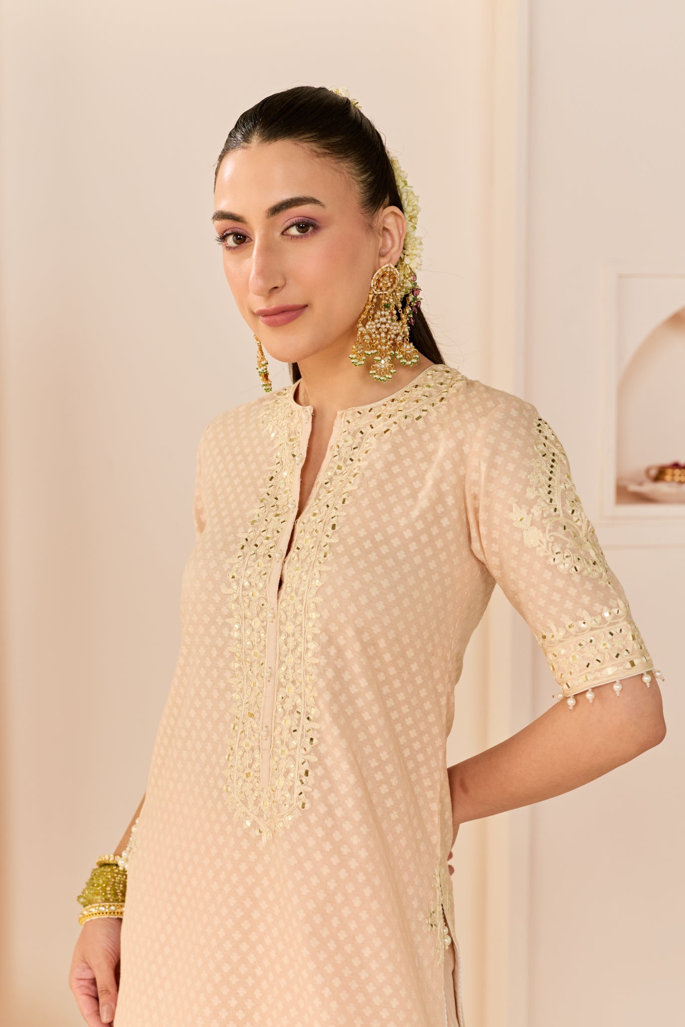 ANAISHA - CARNATION PINK SHORT KURTA WITH FARSHI SALWAR AND DUPATTA