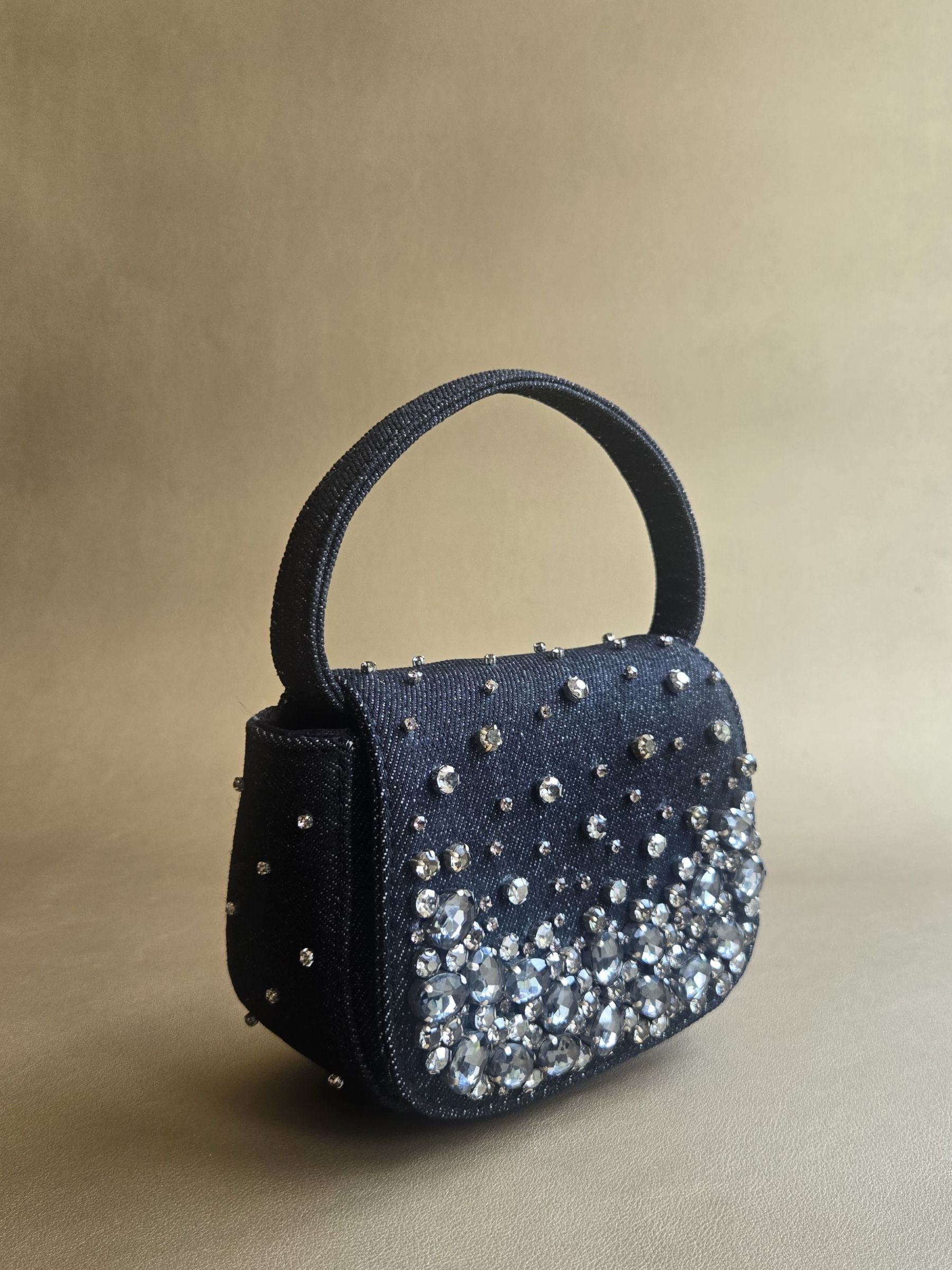 Black Crystal Denim Bag