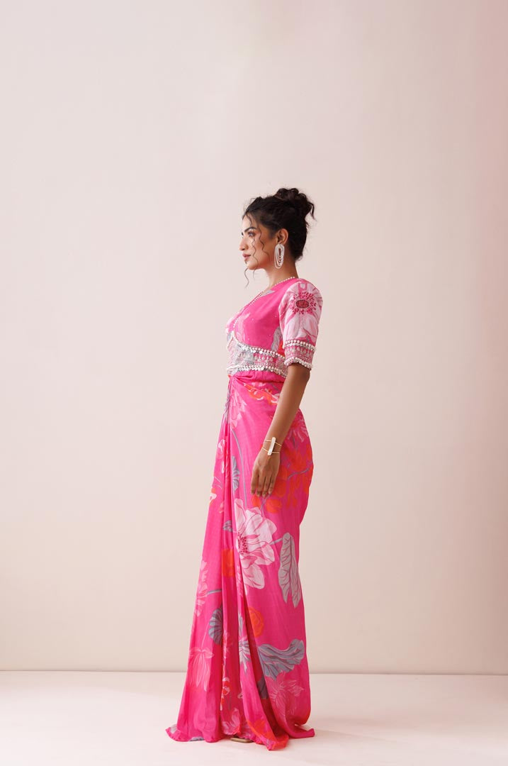 Pink bold shoulder dress