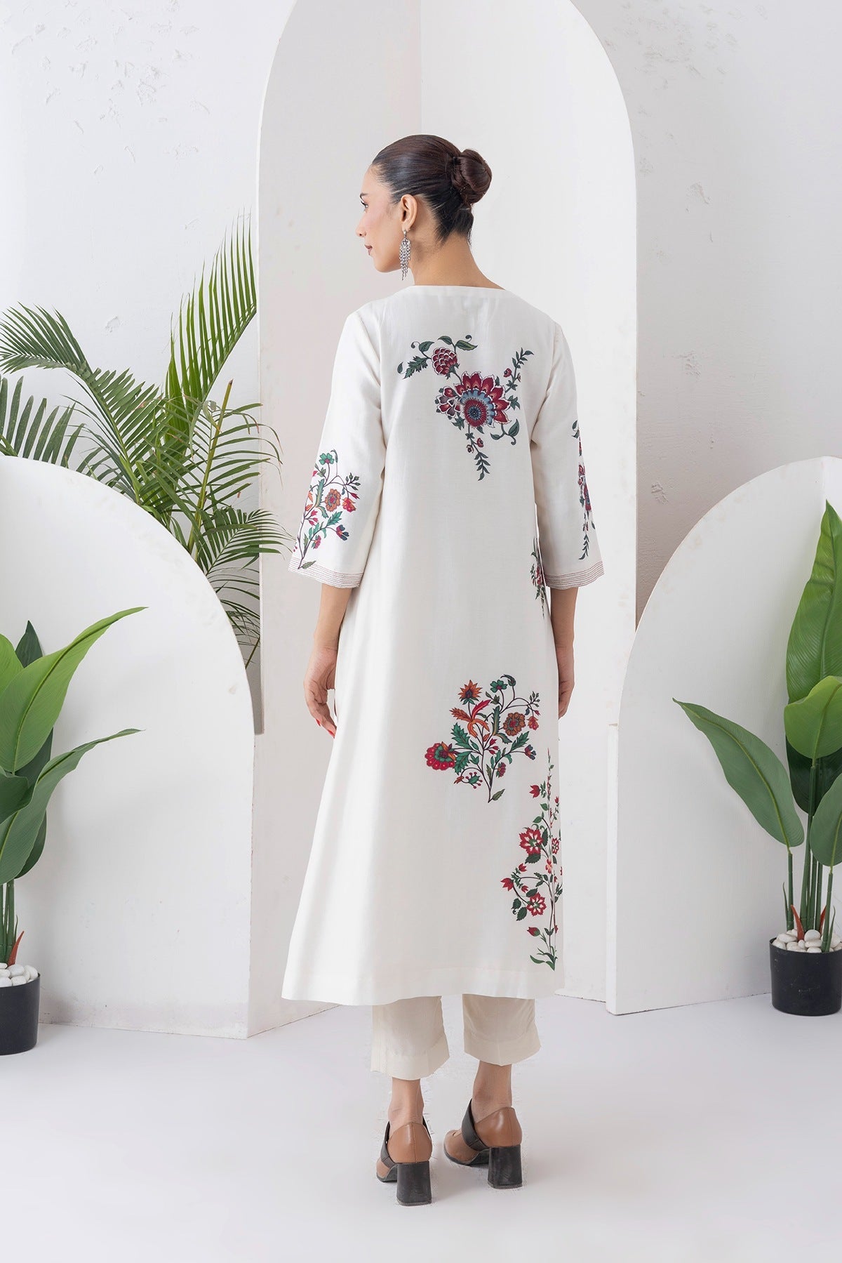 Ivory Silk Chanderi Floral Boota Printed Dress Set (2 PCS)