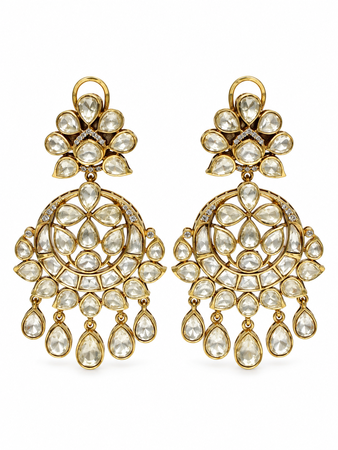 Moissanite Polki Statement Drop Earrings