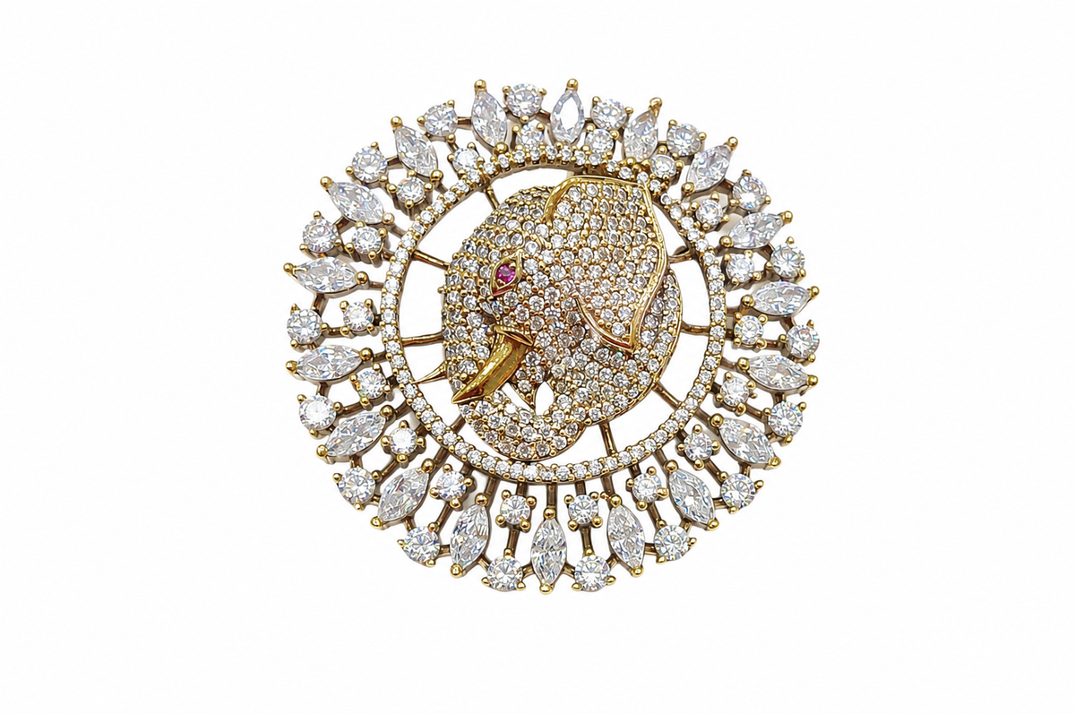 Elephant Motif Zircon Brooch