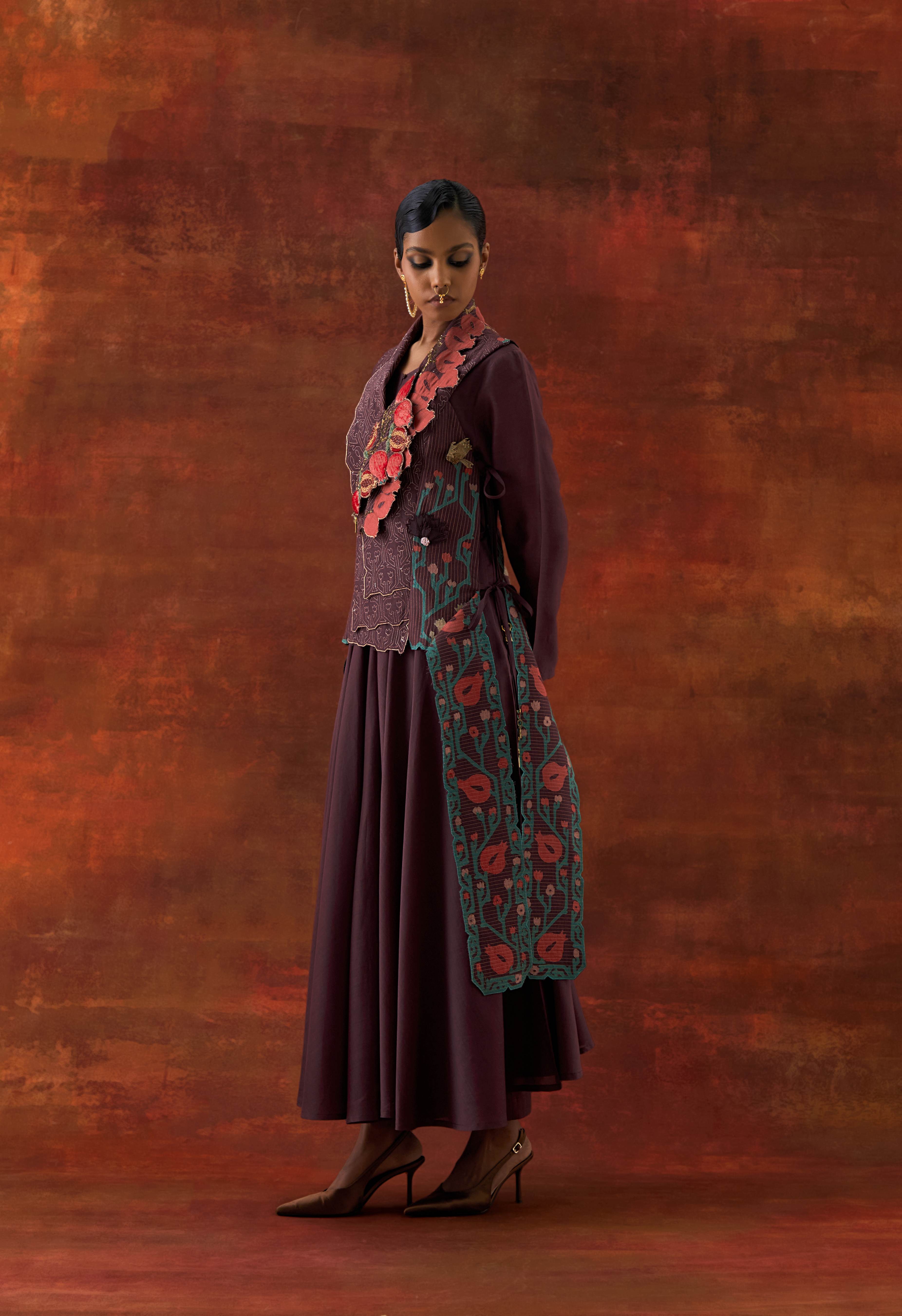 POMOGRANATE DOUBLE LAPEL JACKET WITH ANARKALI - image 2