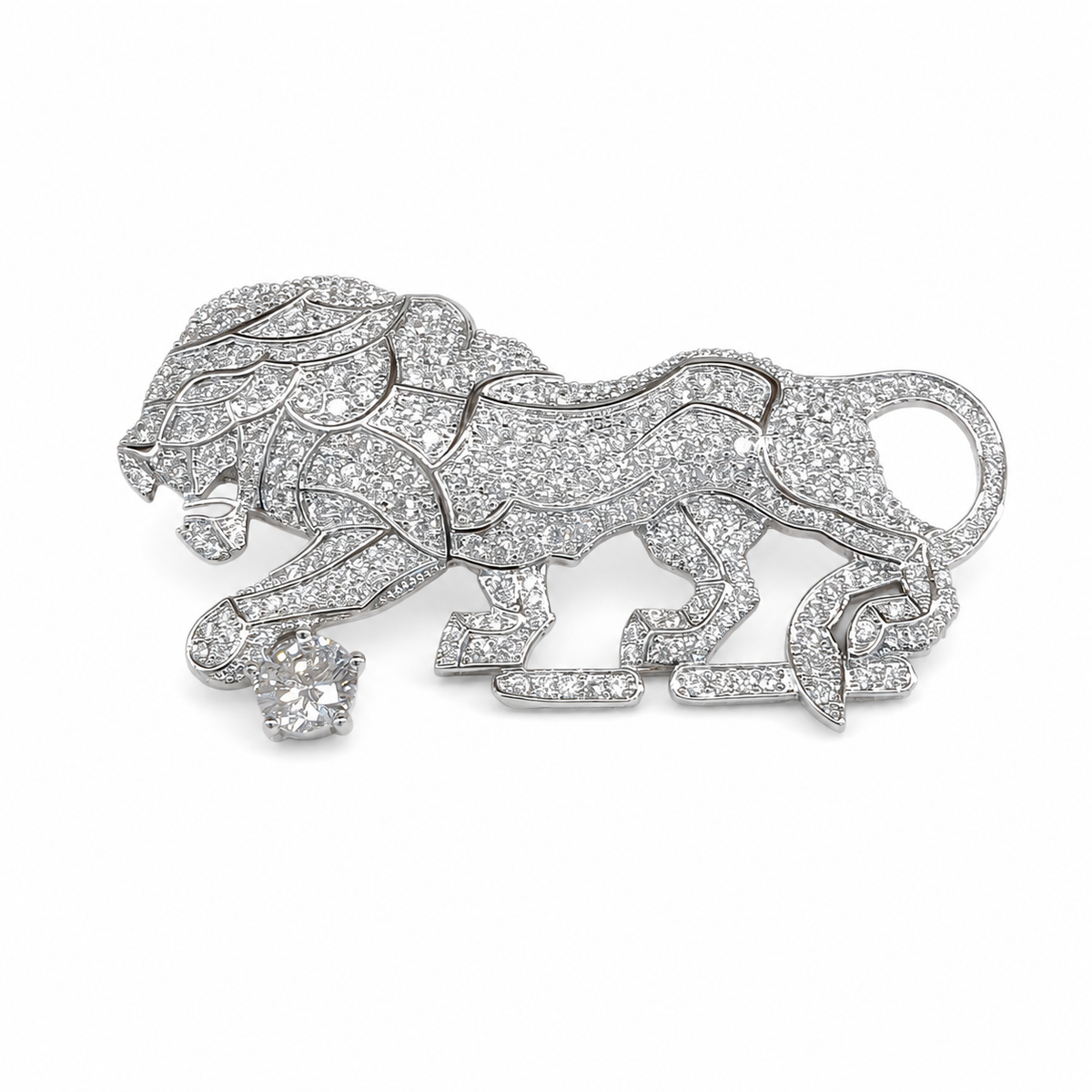 Lion Motif Zircon Brooch