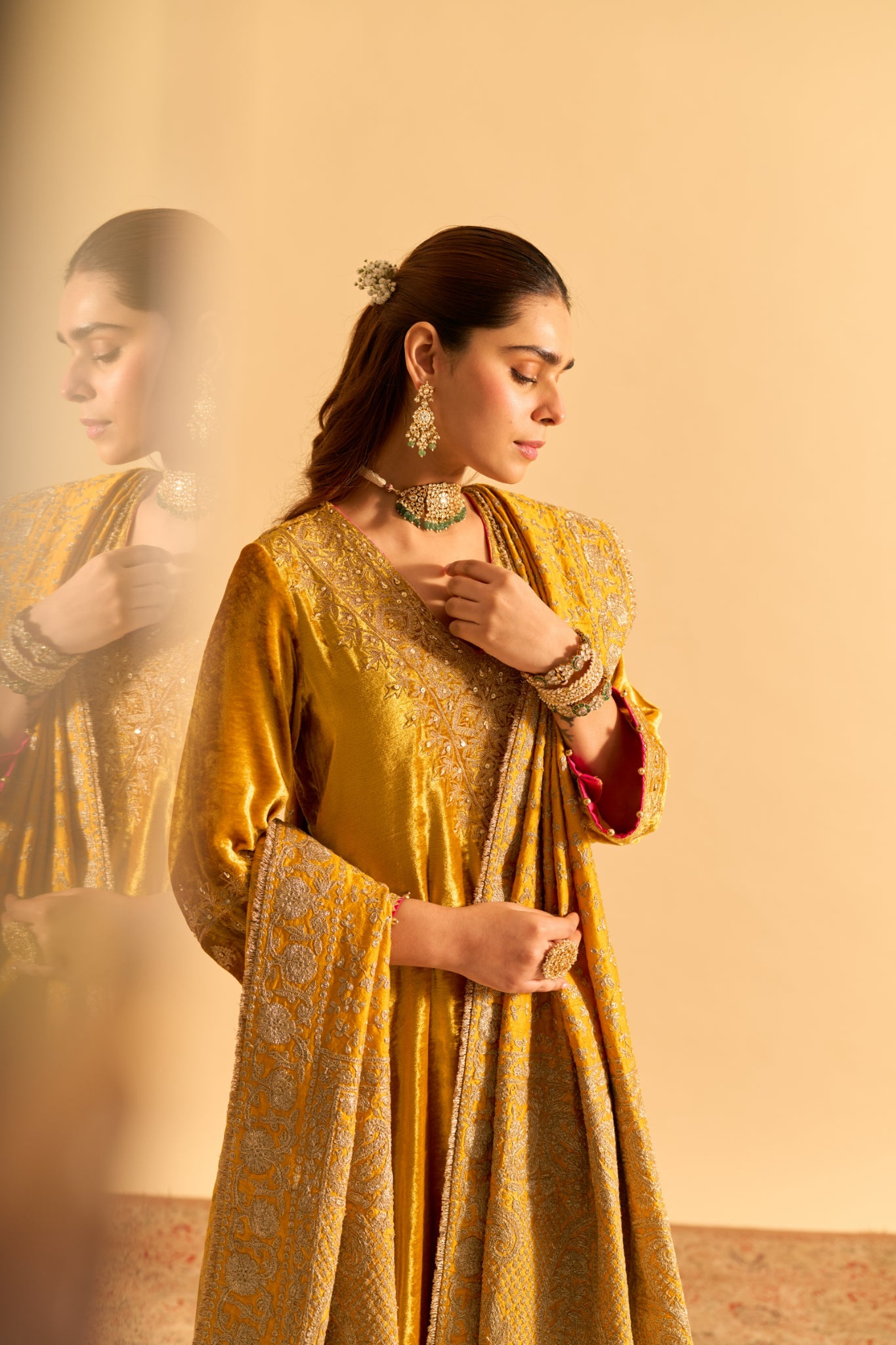 Aynaz - Mustard Kurta with Salwar and Dupatta