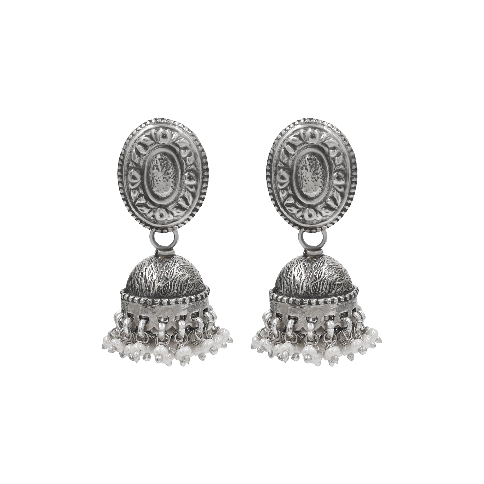 Elegant Oxidised Silver Jhumka Earrings with Oval Stud  Sangeeta Boochra