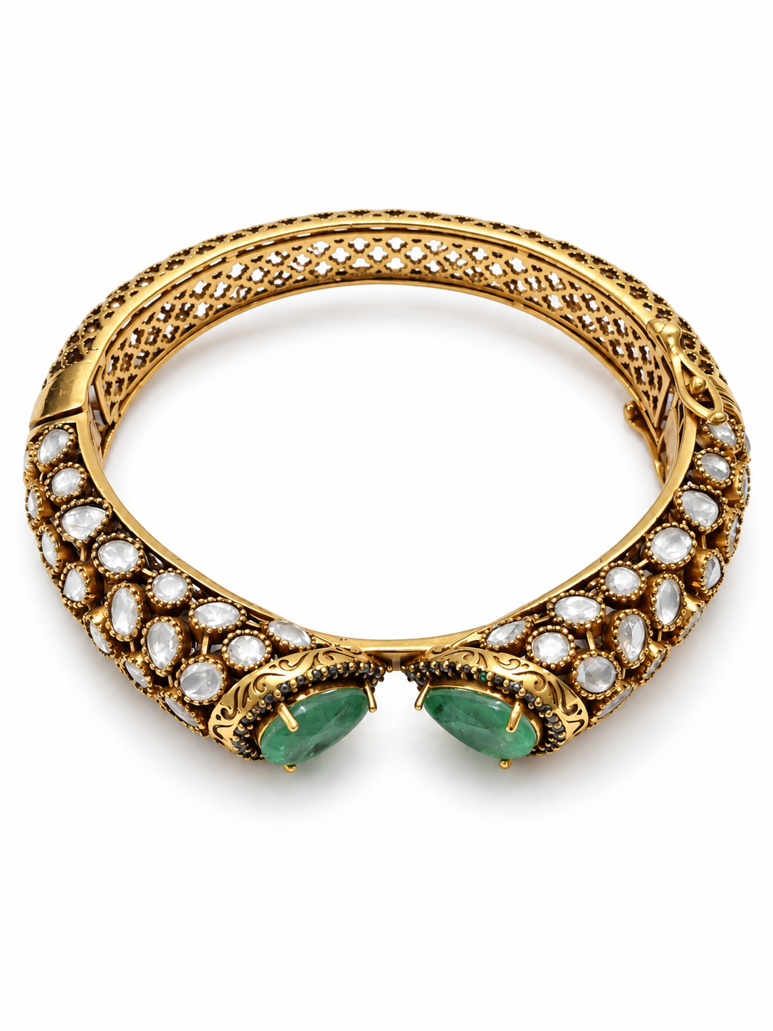 Emerald Pearl Moissanite Polki Kada
