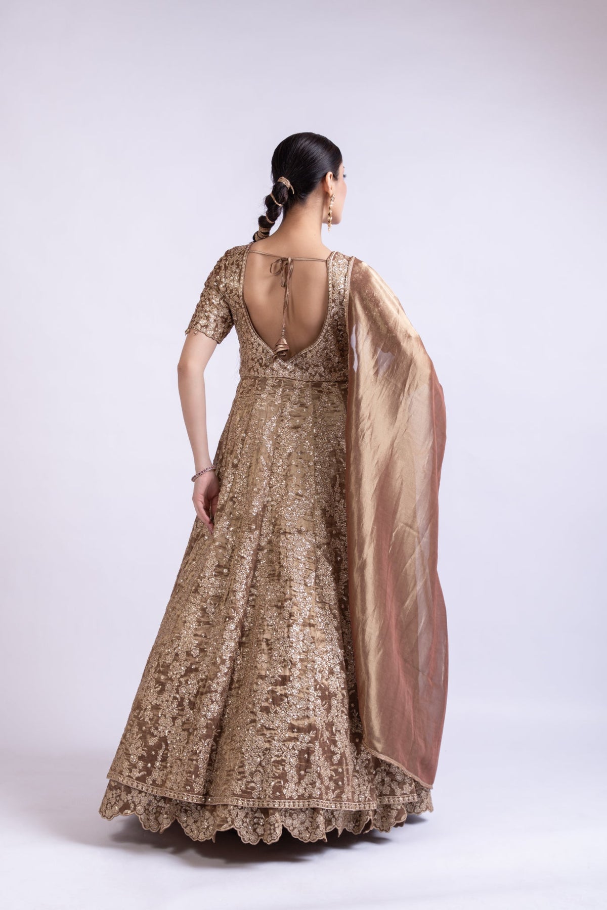 Regal Gold Embroidered Lehenga Set with Cape & Dupatta