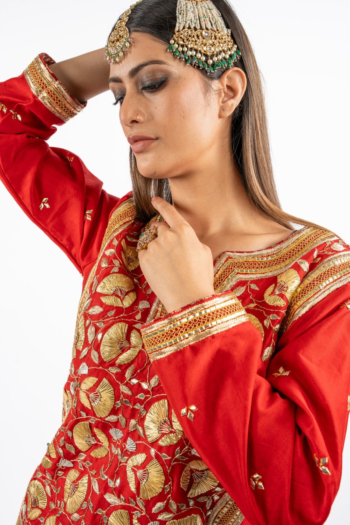 Regal Crimson Hand-Embroidered Kurta