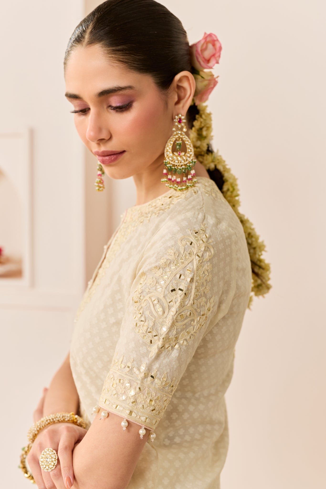 ANAISHA -DAISY IVORY SHORT KURTA WITH FARSHI SALWAR AND DUPATTA