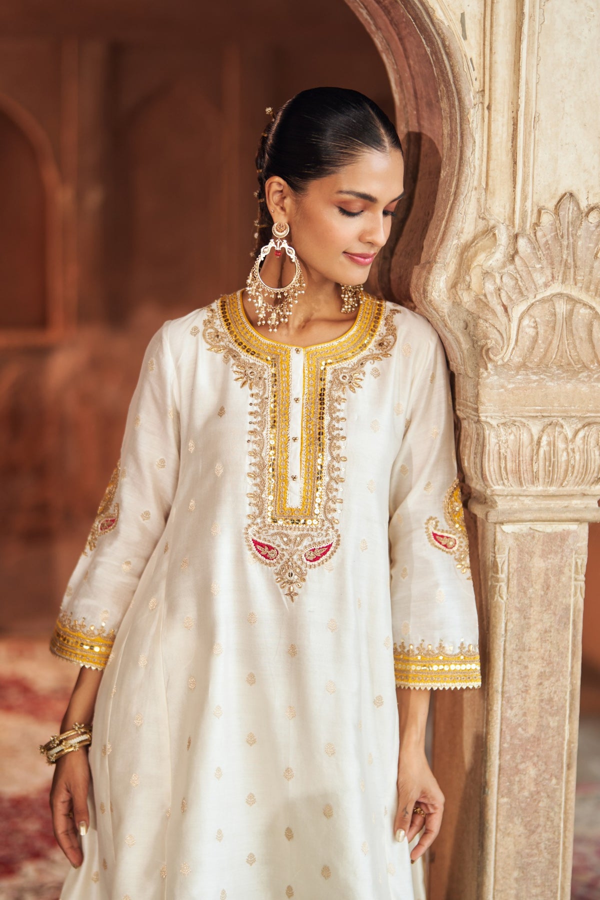Inaayat Ivory Silk Chanderi Chauga with Dogri Salwar Set