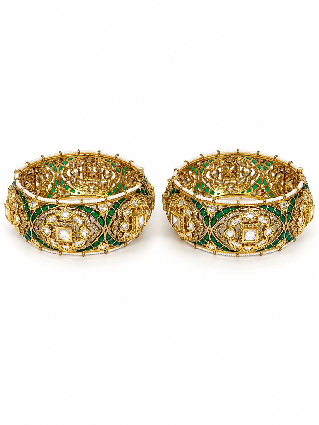 Emerald Crest Moissanite Polki Bangles