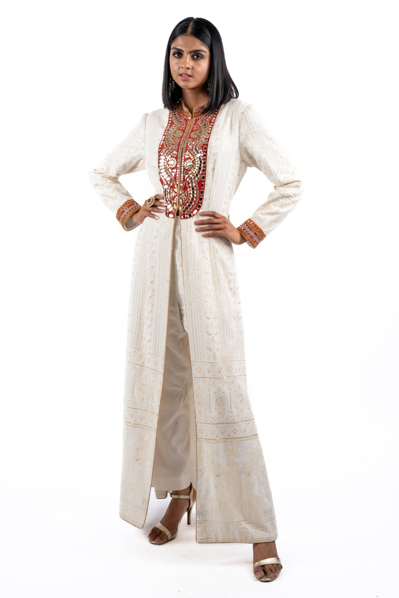 Ivory Embroidered Long Jacket Set