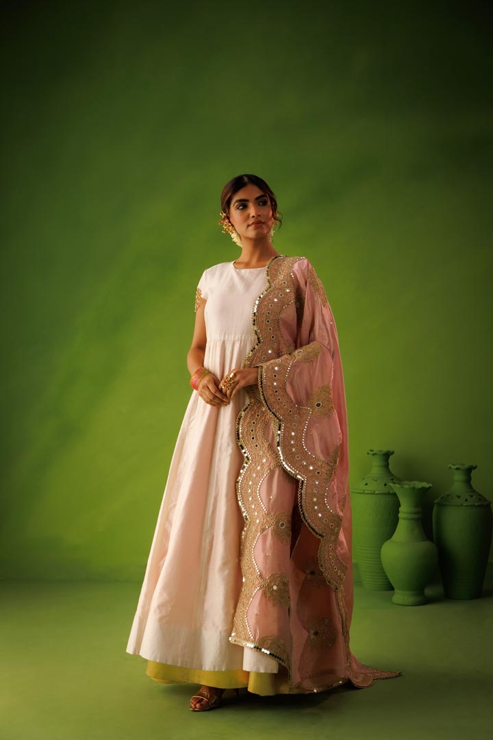 Ivory and baby pink reversible anarkali set
