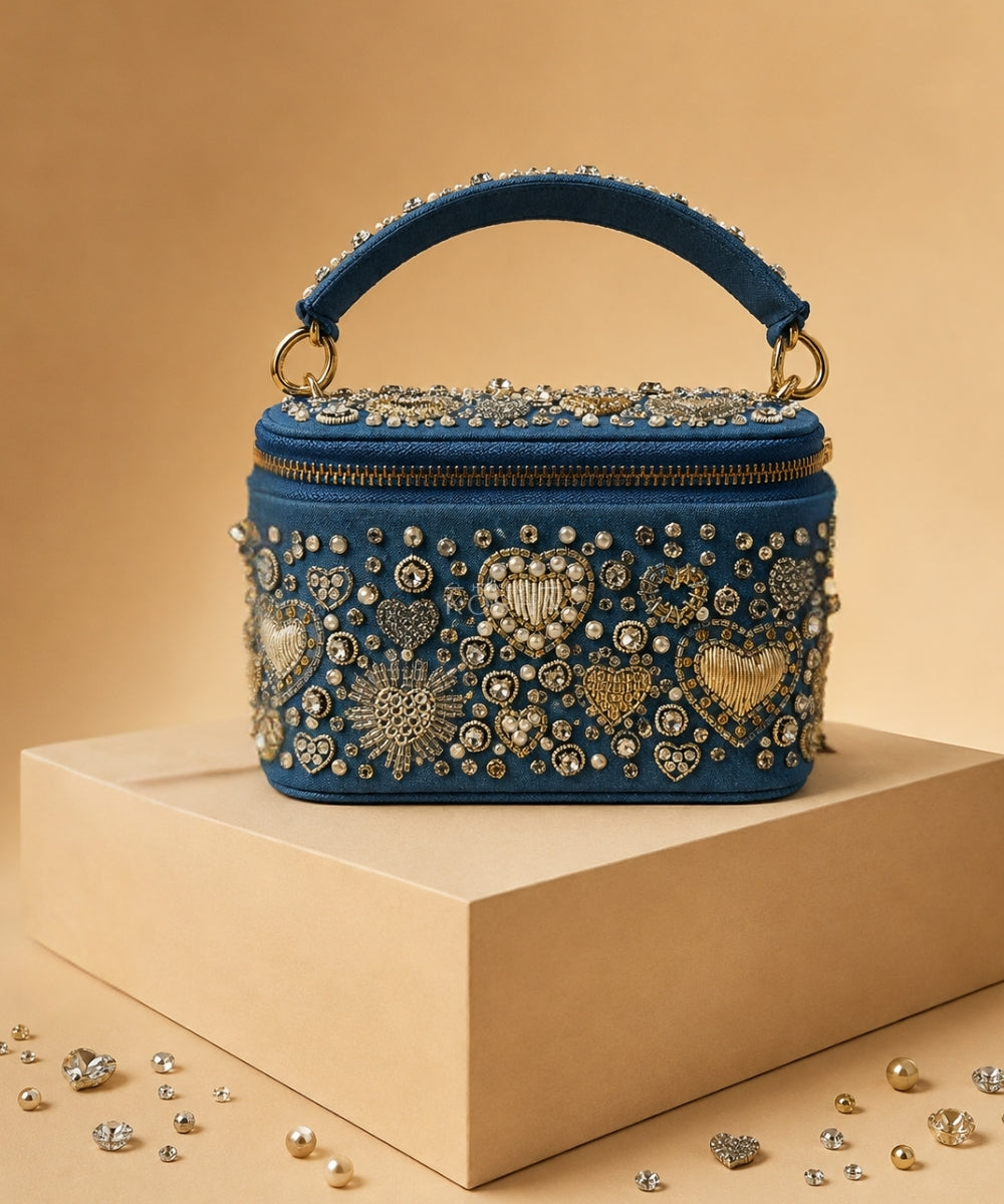 Alizeh Gold & Silver Denim Embroidered Vanity Bag