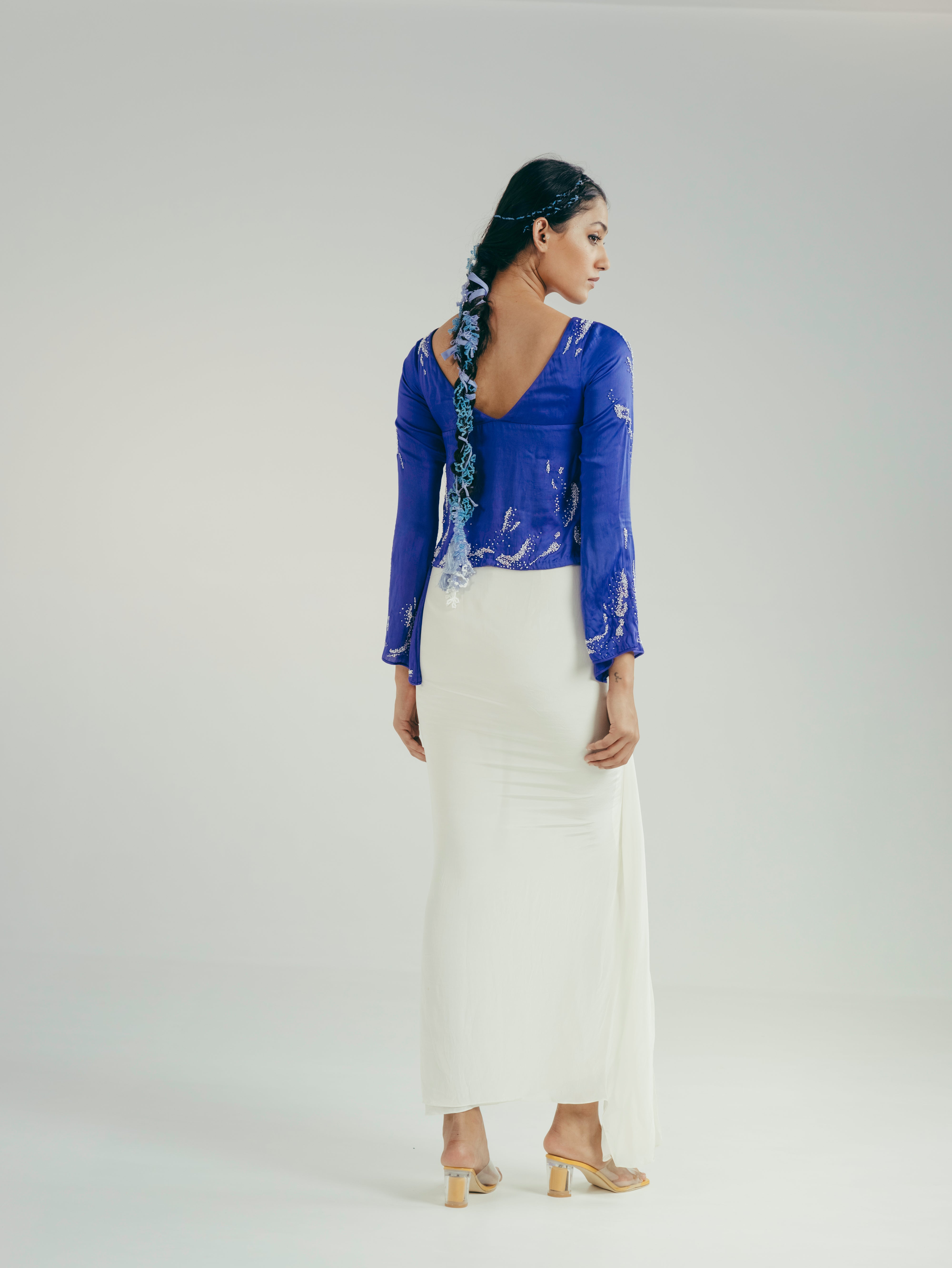 The Droplets Jacket Top and Draped Skirt Set