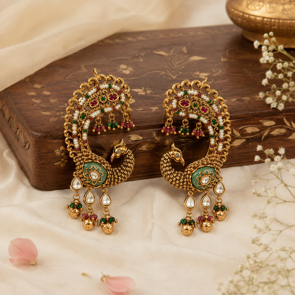Multicolour Peacock Statement Earrings