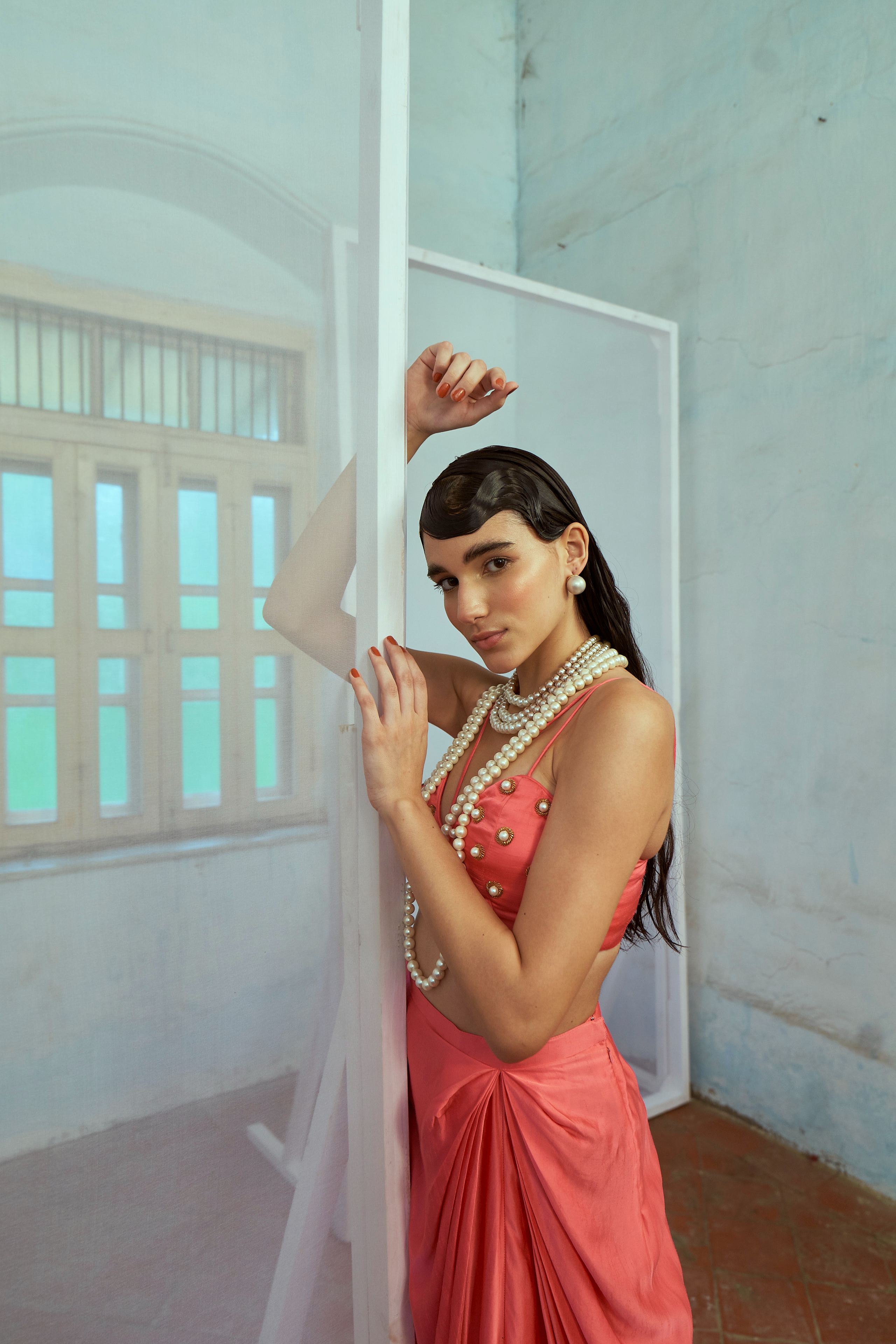 Pink Drape Skirt Set