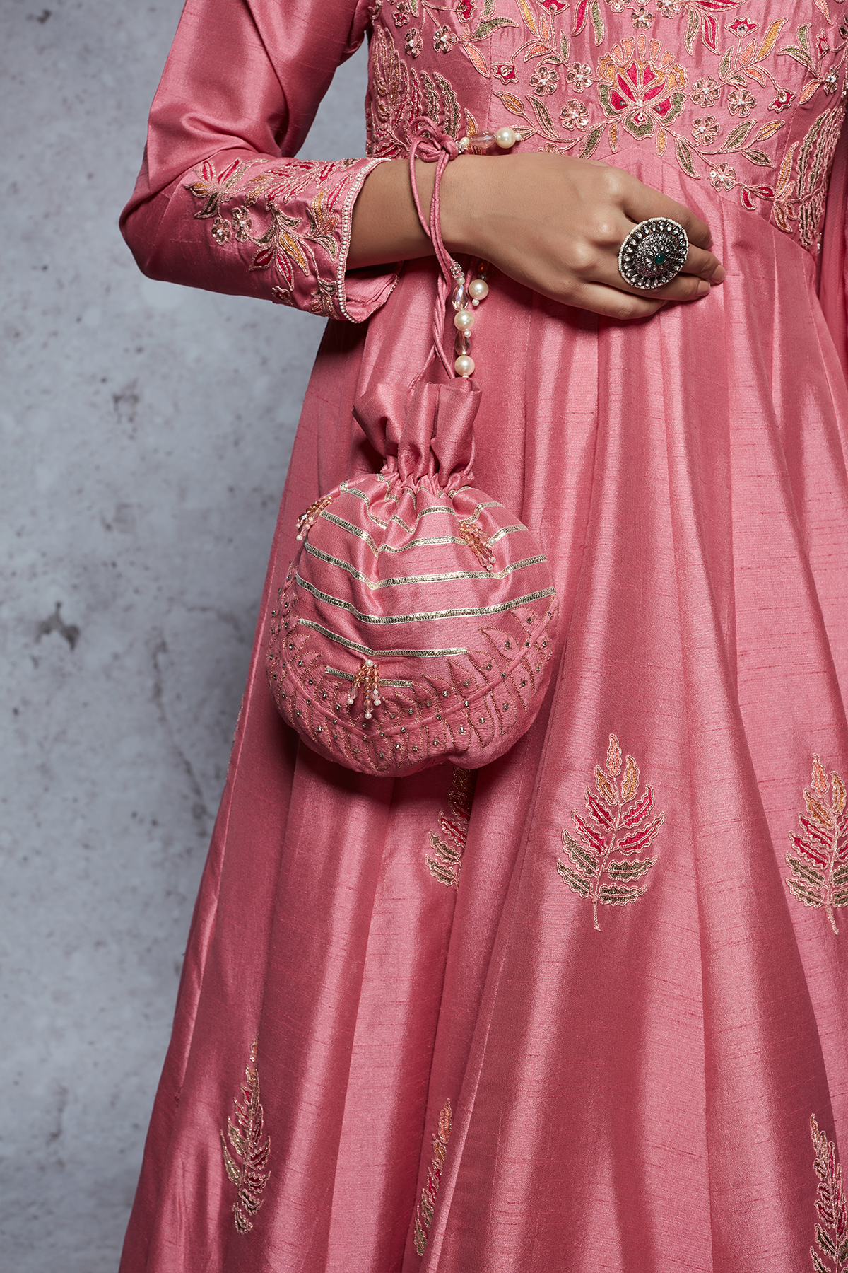 Rose Pink Embroidered Dupion Silk Anarkali Set - Saira Festive Wear