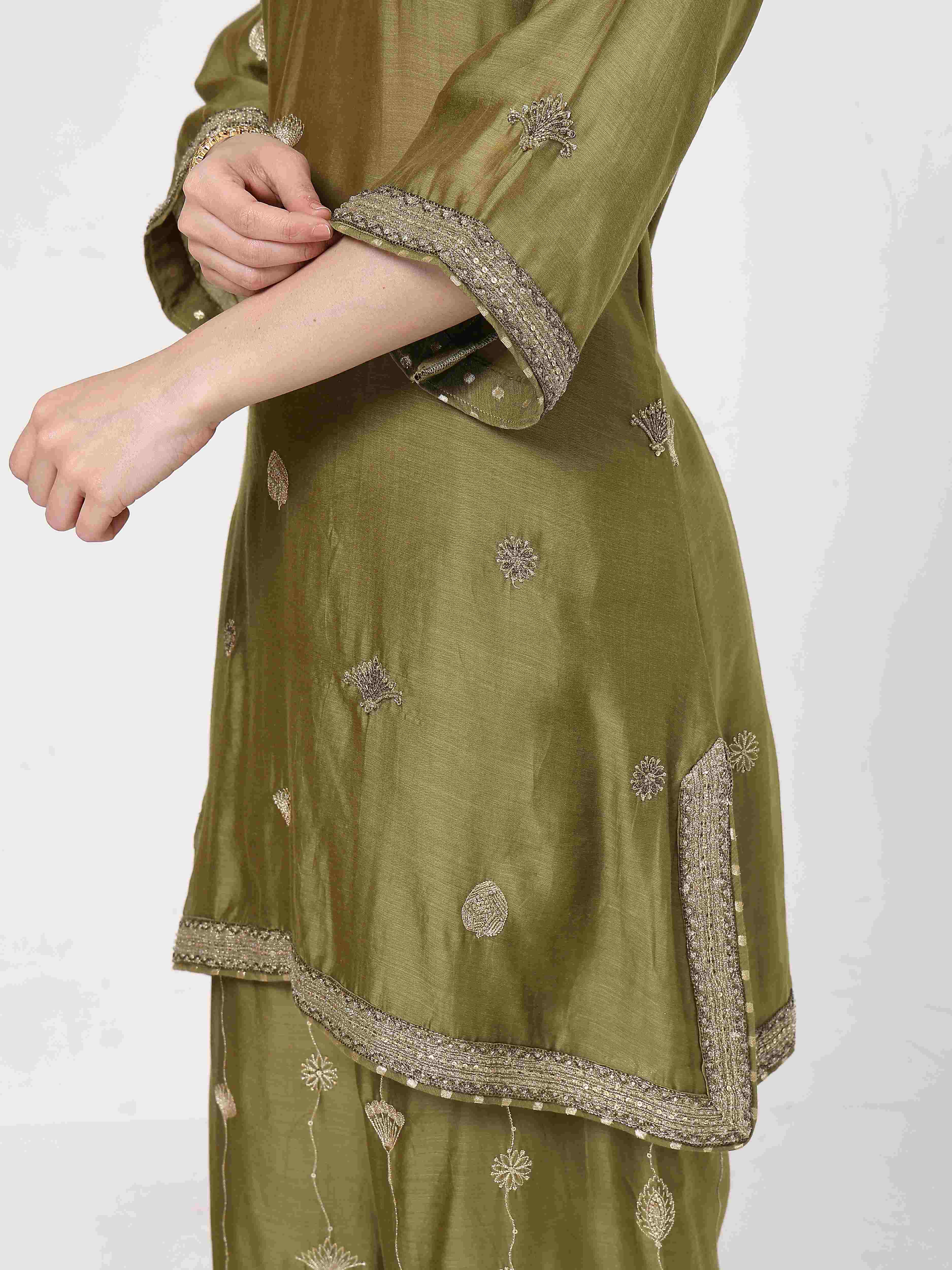 Olive Green Embroidered Suit Set