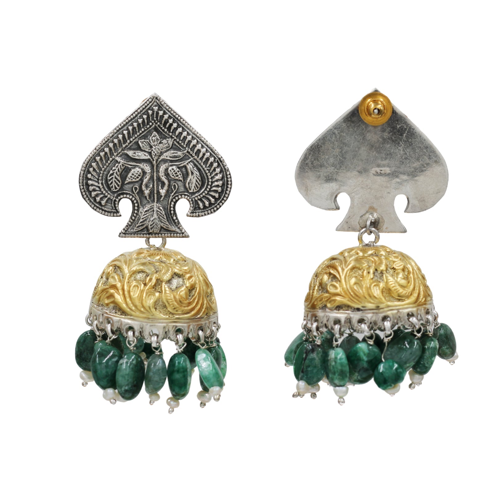 Sangeeta Boochra Dual Tone Green Bead Jhumka Earrings