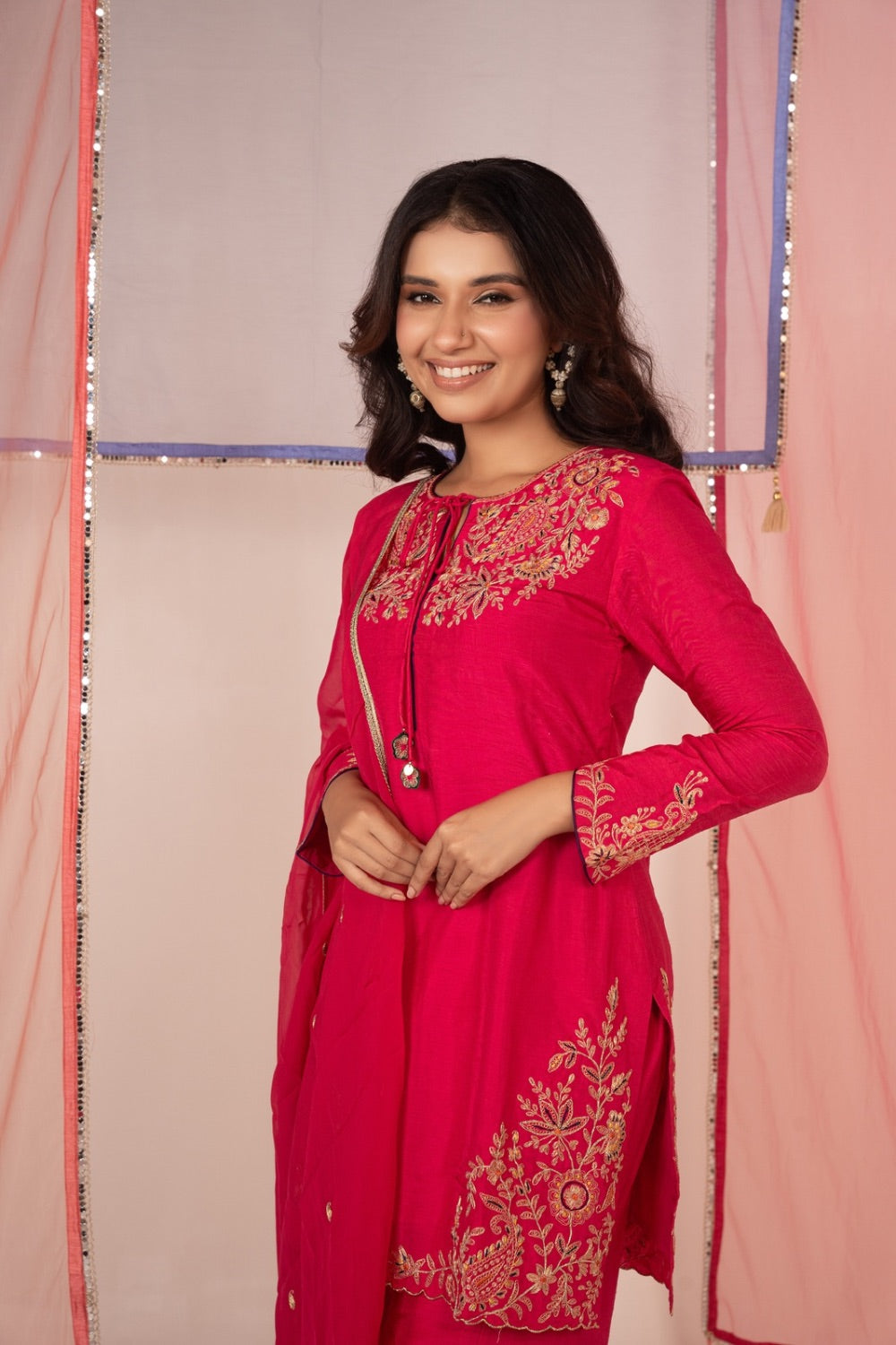 Dark pink satin silk salwar suit