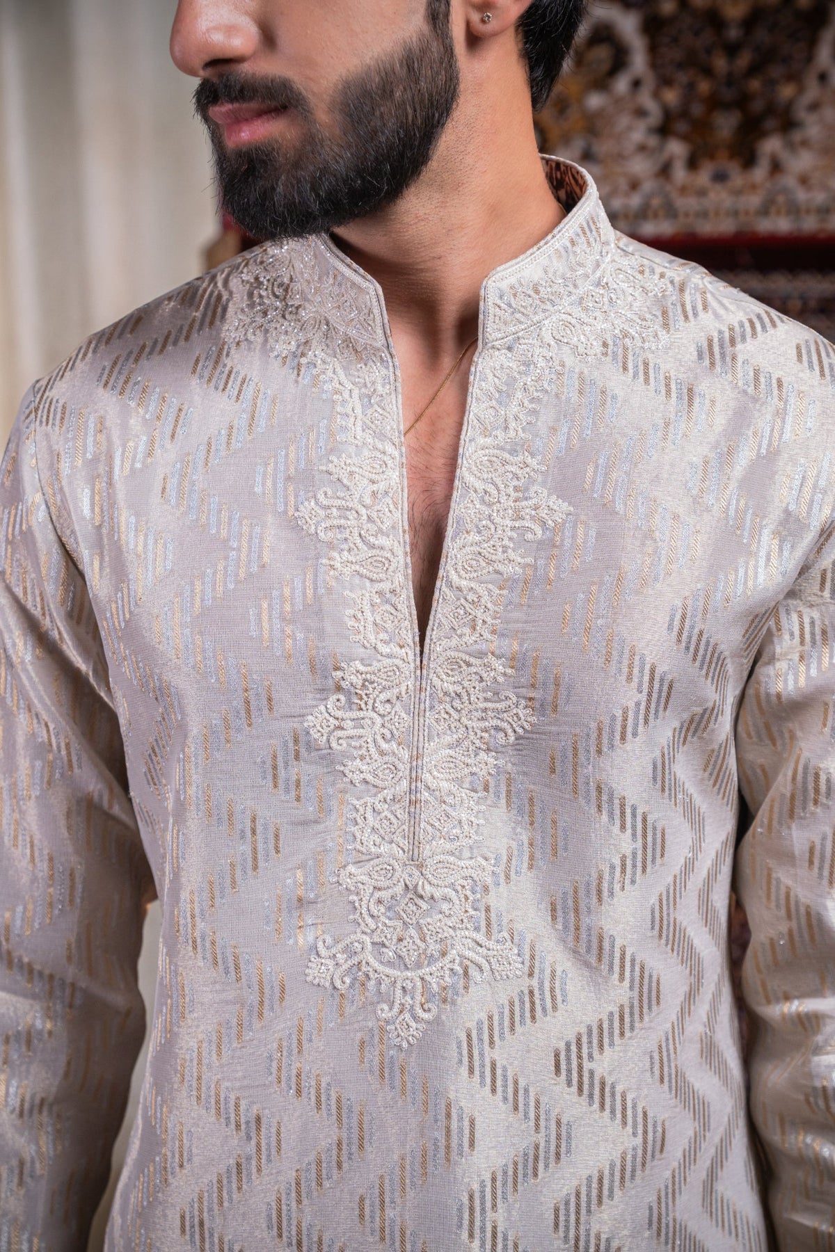 Grey Tissue Jacquard Kurta