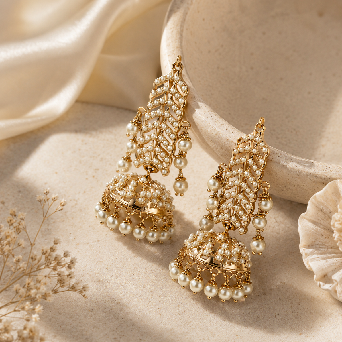 Jadau Pearl Jhumka Statement Earrings
