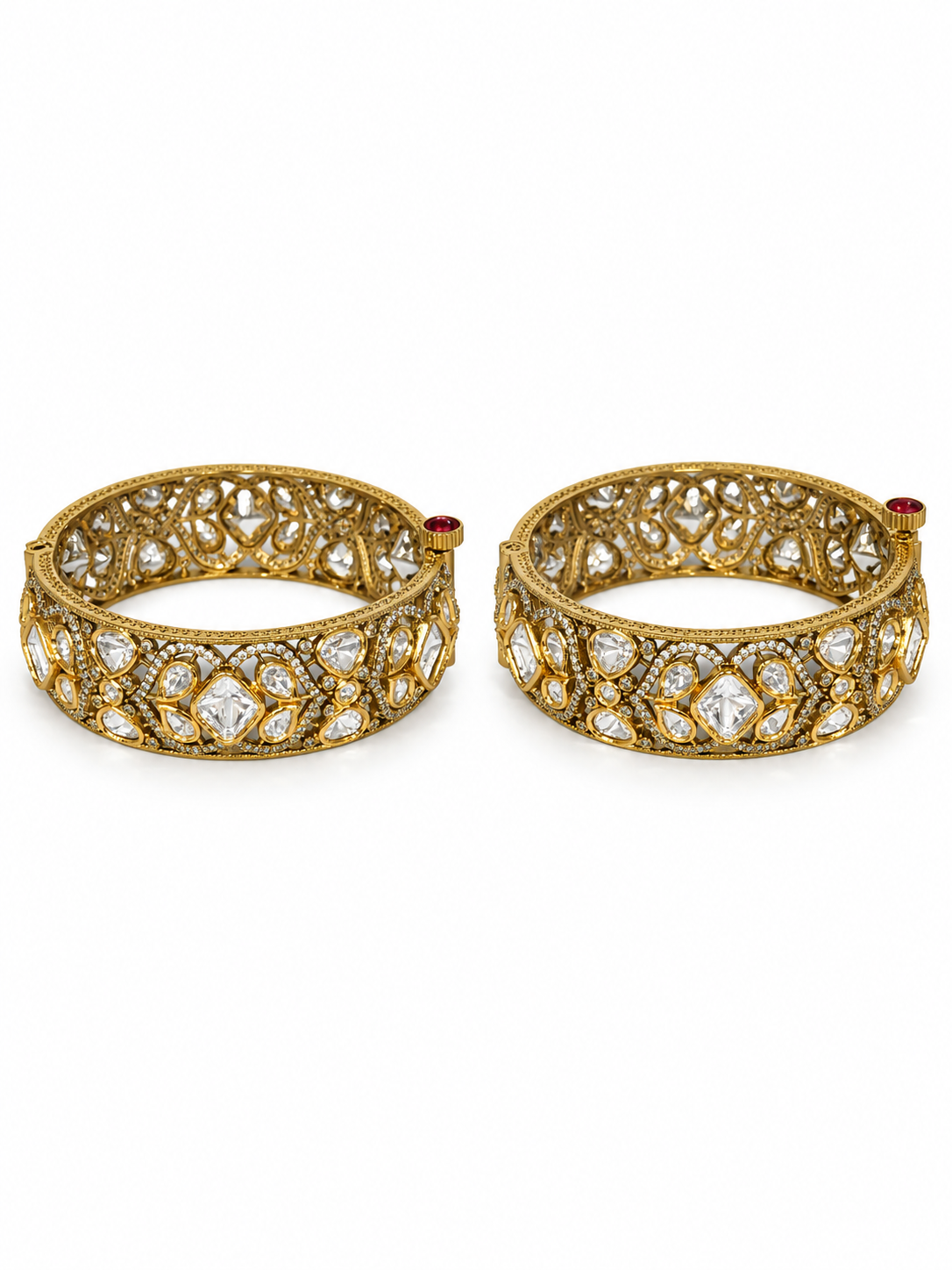 Floral Moissanite Polki Statement Bangles