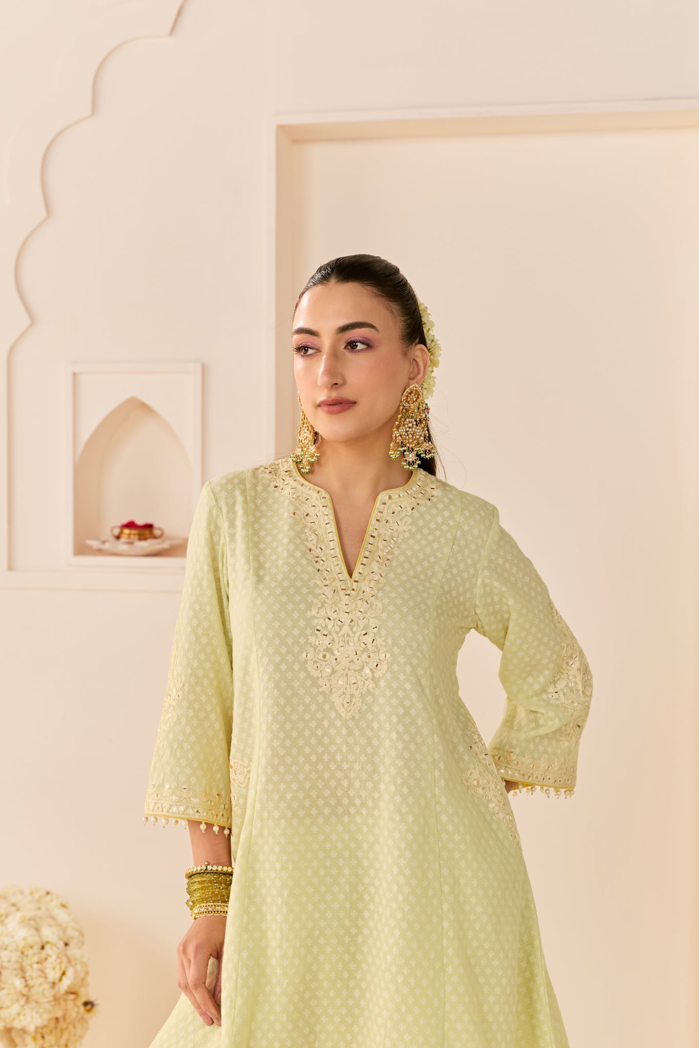 NIDA - MINT GREEN SHORT CHOGA WITH FARSHI SALWAR AND DUPATTA