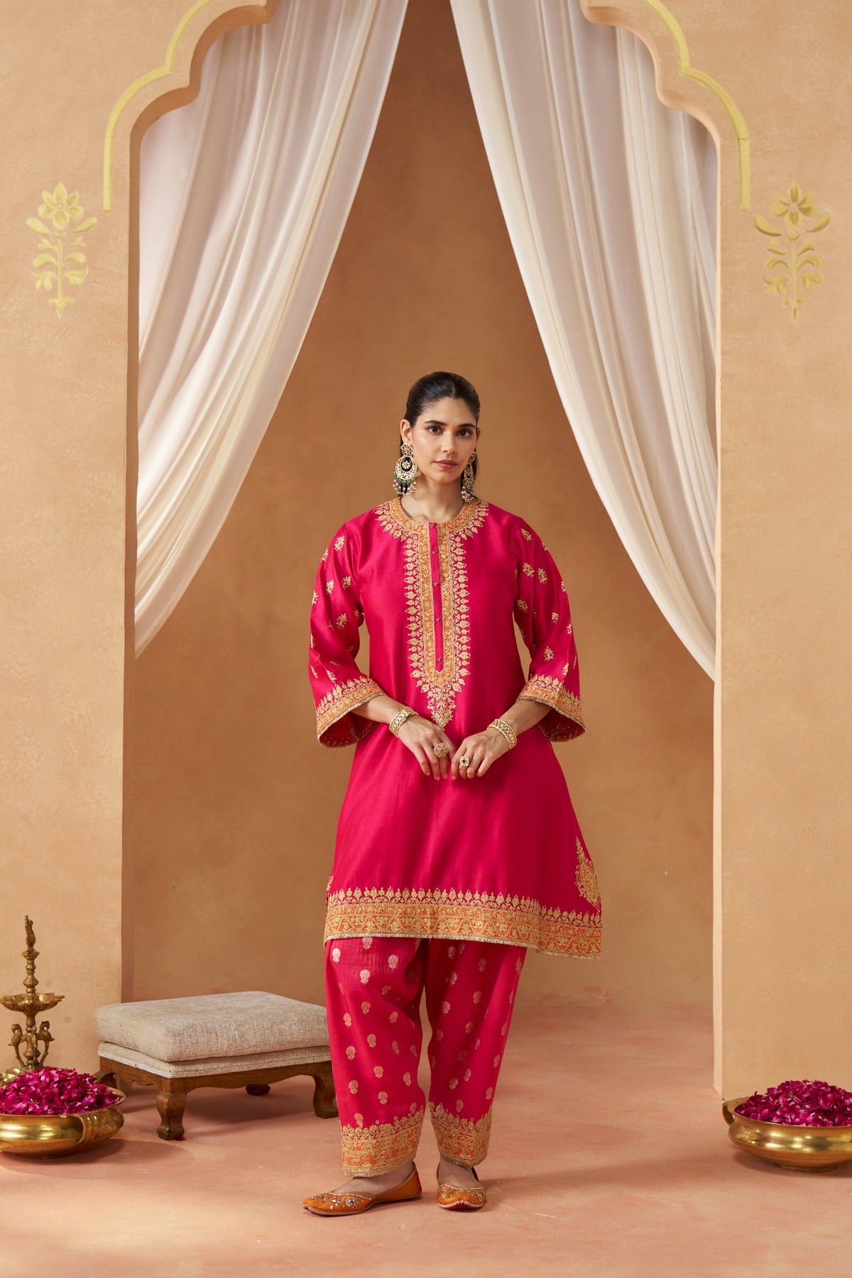 Zeenal Hotpink A-Line Kaaftan with Salwar with Dupatta