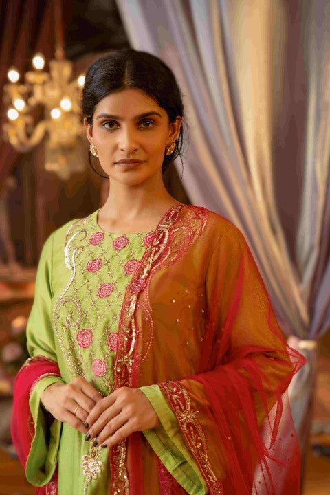Bright Green Chanderi Suit - image 2