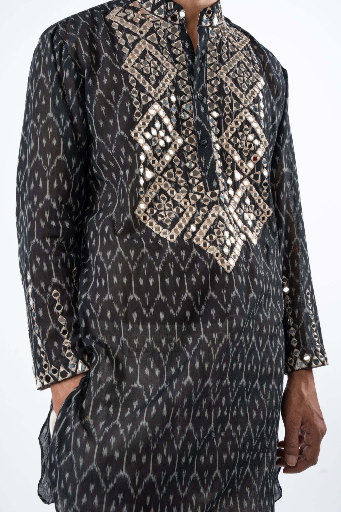 Midnight Ikat Embroidered Kurta Set for Men
