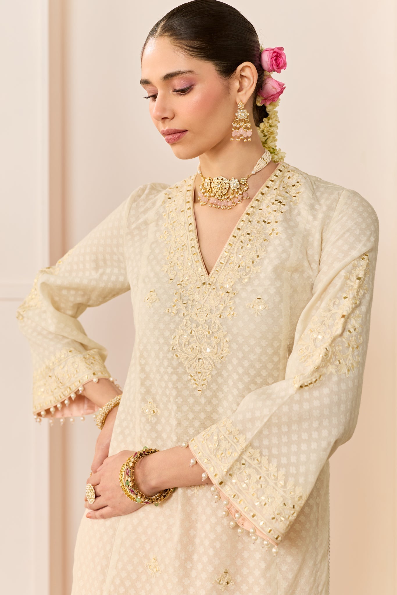 RUHANI - DAISY IVORY LONG KURTA WITH SKIRT AND DUPATTA