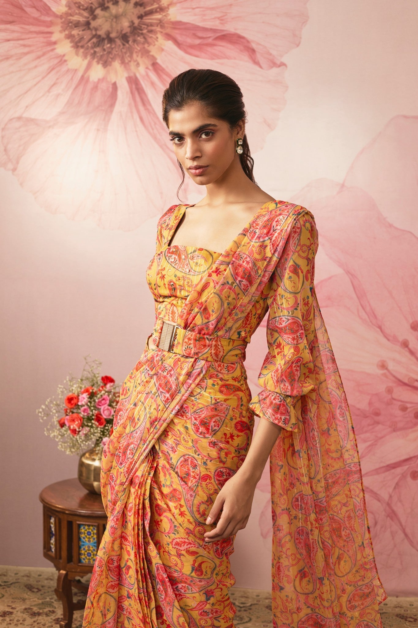 YELLOW PAISLEY PRINTED LEHENGA SET