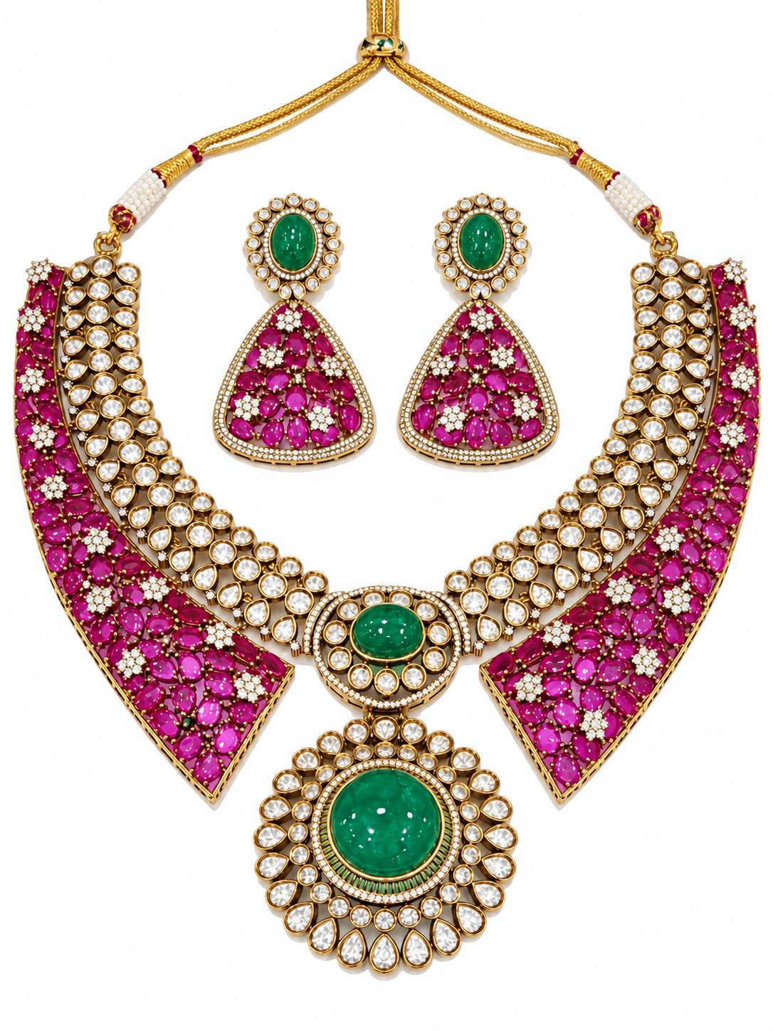 Ruby Emerald Choker Necklace Set