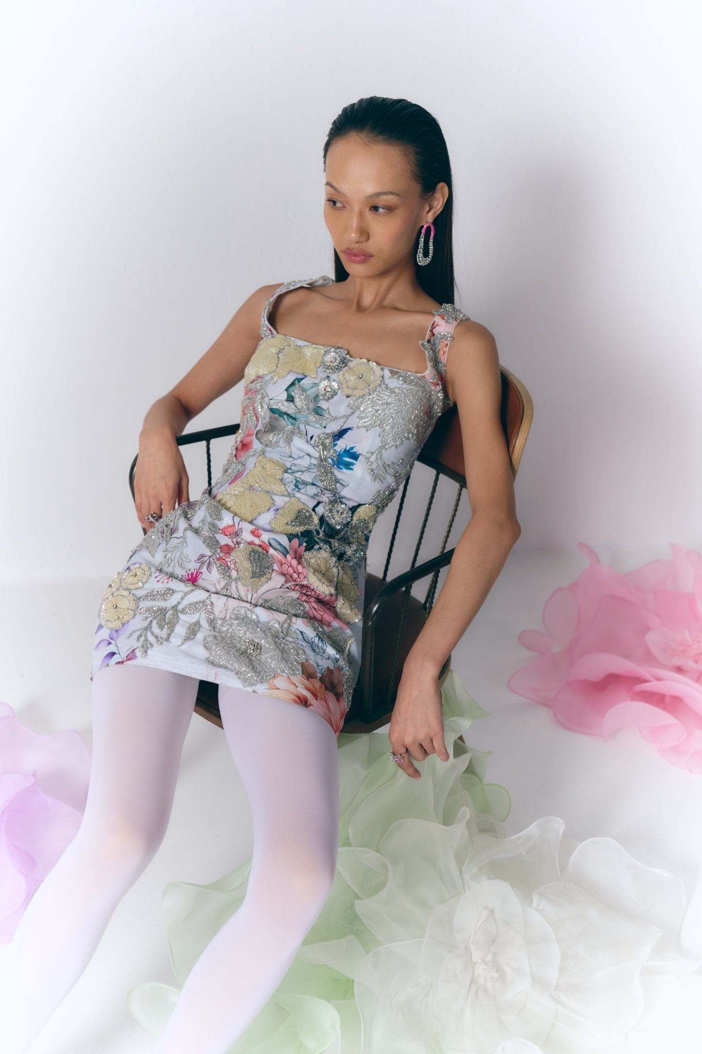 Printed Embroidered Short Dress