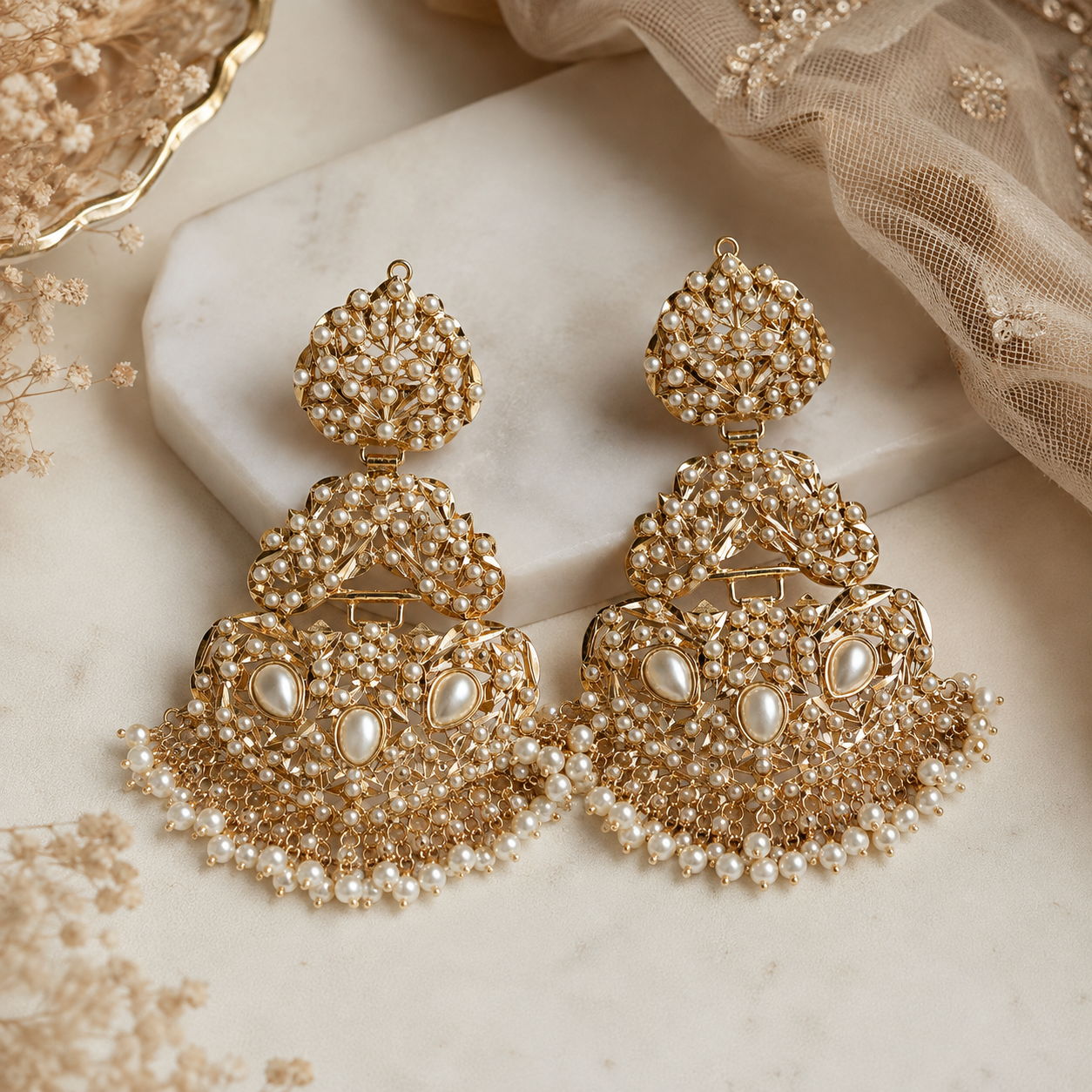Jadau Pearl Embellished Statement Earrings