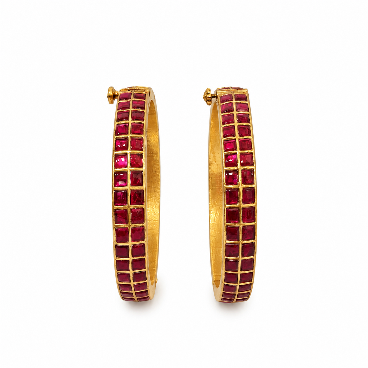 Ruby Square Stone Gold Statement Bangles