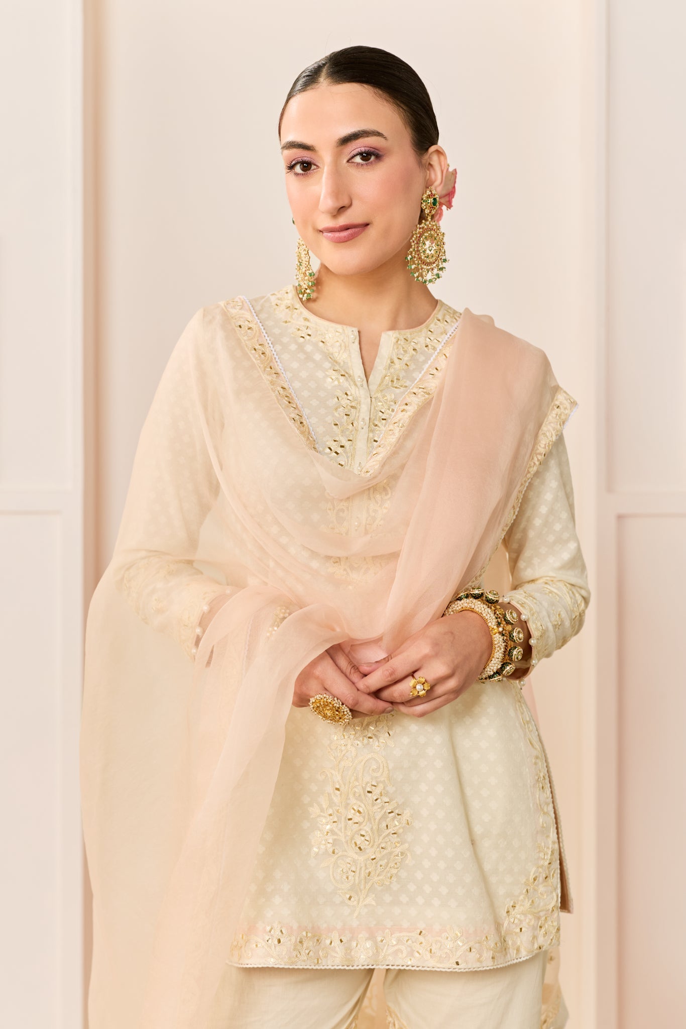 YASNEEN - CARNATION PINK SHORT KURTA WITH GARARA AND DUPATTA