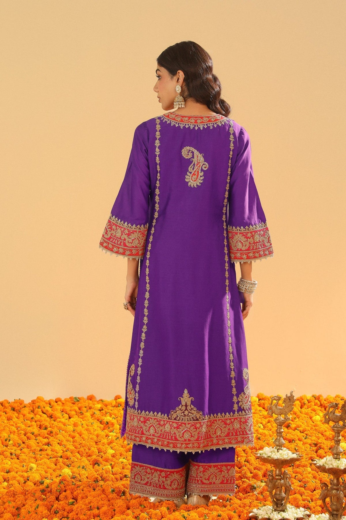 Maisha - Deep Purple Long A-line Kurta with Palazzo and Dupatta